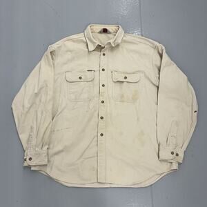 Vintage 90s Carhartt Rugged Cream Cotton Workwear Shirt
